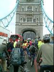 Even Critical Mass has to wait when Tower Bridge is up