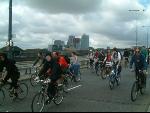Crossing the River Lea with Canary Wharf behind