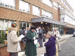 Protesters outside BBC Scotland building.