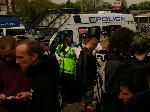 Protestors wait in the Bubble.