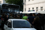 Protestors resist the police entering the bus
