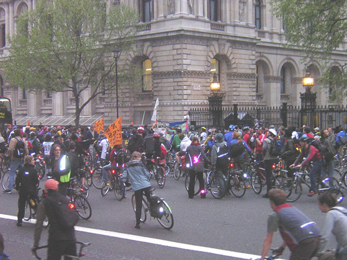 Critical Mass stops outside Downing Street