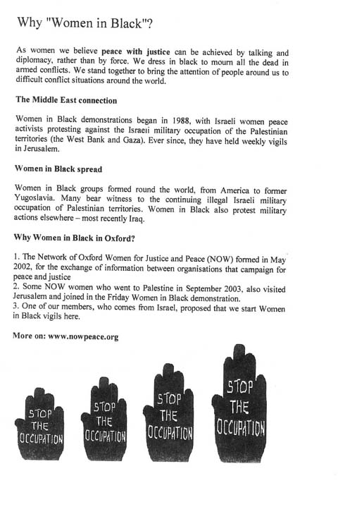 Extract from a flyer by Oxford Women in Black: