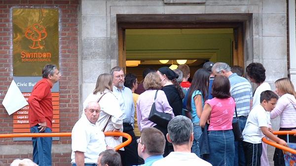 Queueing to get into the civic offices