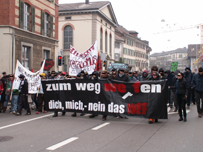 Winterthur- banner reads: "not me nor you to get rid off, but the WEF"