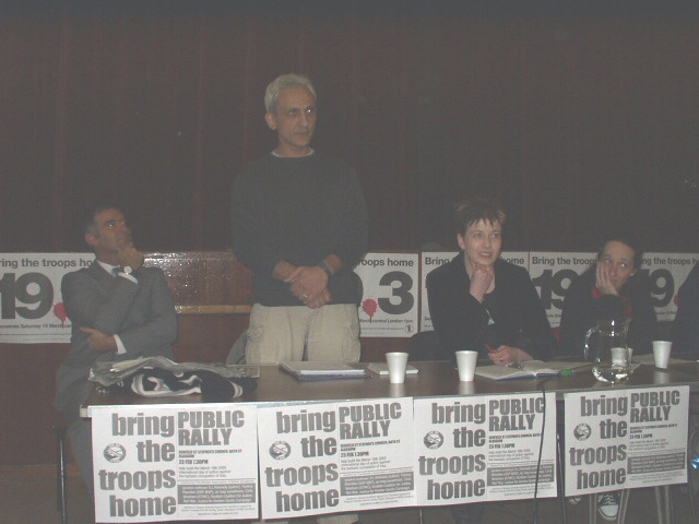From left; Tommy Sheridan MSP, Iraqi Ahmed Rustan, Chair, Writer A L Kennedy.
