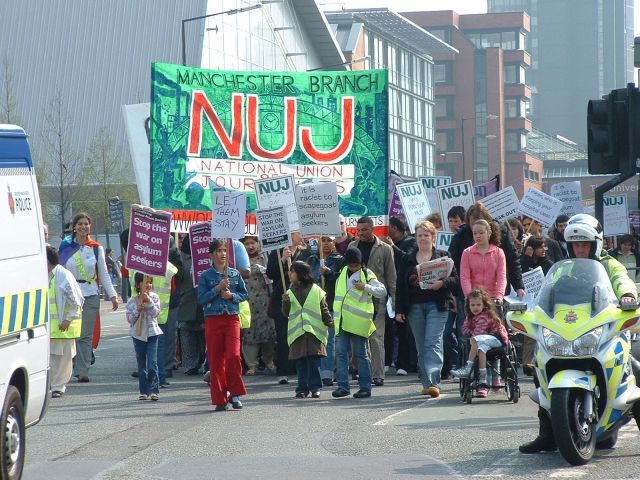 NUJ banner at the front of the march