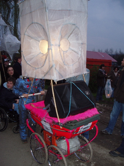 A pram doubled as a sound system and a lantern