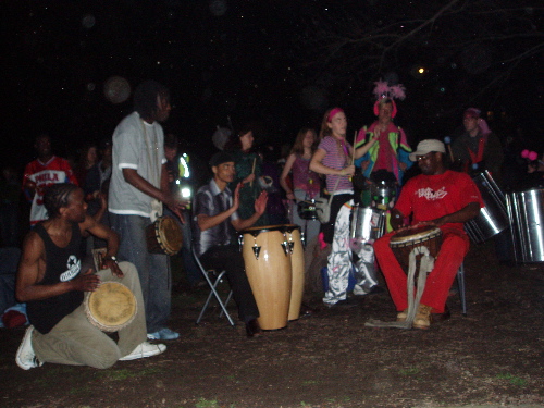Drummers entertaining the crowd in the park