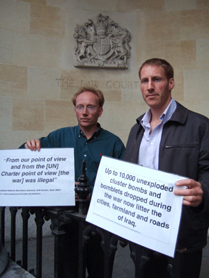 Toby + Phil outside court on day one of the trial