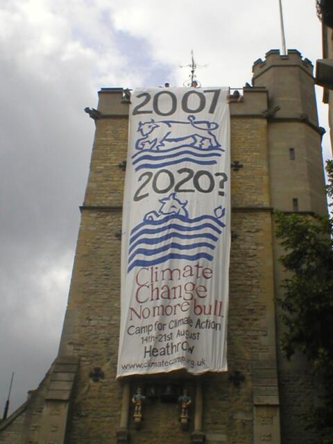 View from the ground of the banner