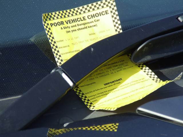 Many luxury 4x4s were given spoof parking tickets