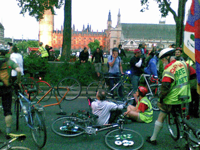 Parliament Square, blocking Road whent hey didnt let the sound system through.