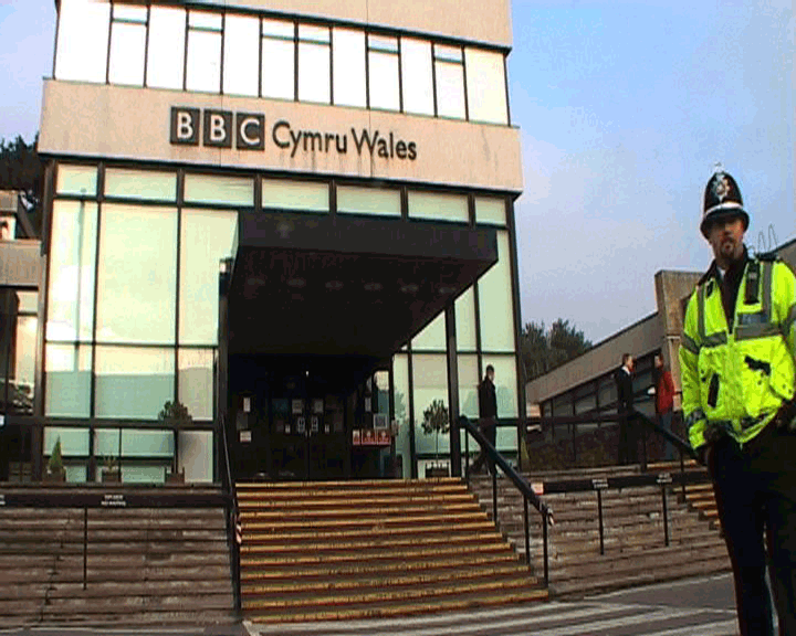 Police shut down the main BBC entrance