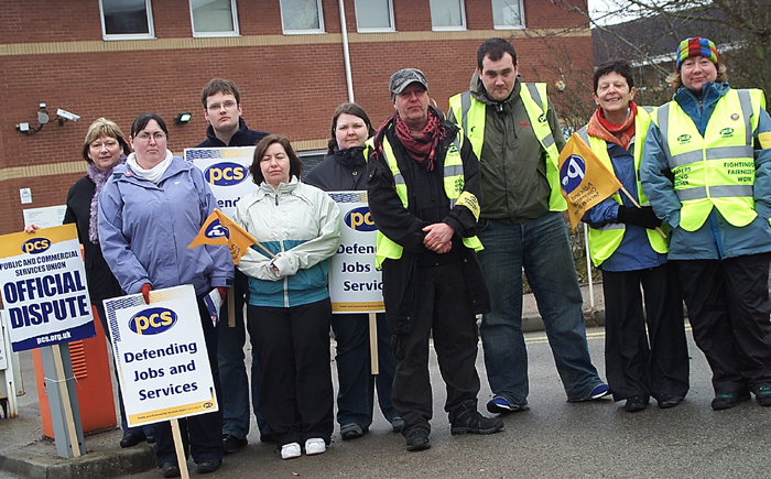 Inland Revenue workers on picket duty.
