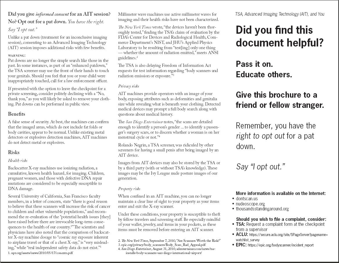 Know Your Rights Brochure What the TSA isn't telling you dontscan.us page2