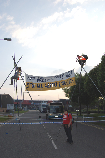 Roadside blockade of Manchester Airport World Freight Centre - May 2010