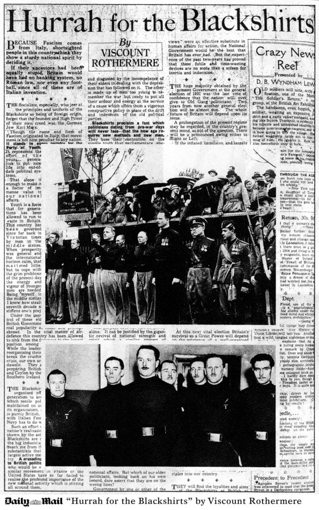 The Daily Mail newspaper says "Hurrah for the Blackshirts"