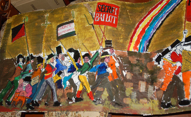 Part of the Chartist Mural re-created by local kids on Monday