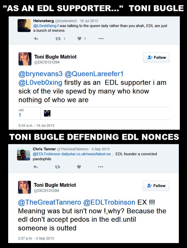 Toni Bugle Pretending The EDL Are Not Nonces