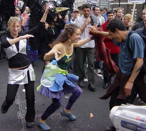 On the outside of destruction site fences