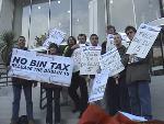 Bin tax solidarity demo in Cardiff at Irish Consulate, 15/10/2003