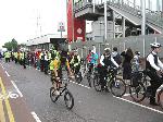 Critical Mass Cyclists at Custom House this morning