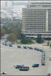 Azeri armoured vehicles and police jeeps line up in a show of force
