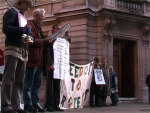 bell-ringing and supporters outside the court