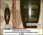 high explosive mortar seized by Iraqi Police