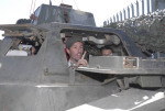 Space Hijackers' first tank prepairs to leave East London yard