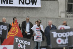 Long term protester Brian Haw addresses the crowd in Trafalgar Square