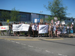 Demonstrators outside Heckler & Koch's industrial park