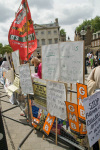 Banner and placards opposite the Houses of Parliament