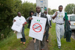 Protesters arrive at BA Waterside HQ, Harmondsworth