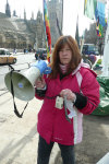 barbara holding the damaged megaphone