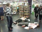 Die-in and leafleting inside the store