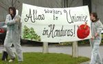 Students demonstrate at Fruit of the Looms European HQ