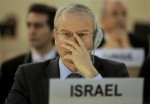Israeli ambassador gestures during the UN Human Rights Council session on 24 Mar