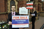 Plane Stupid 'estate agents' outside Newham Town Hall