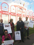 Greyhound Action supporters demonstrating outside the stadium before it closed