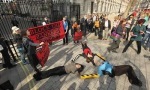 Osborne was held up by a small group of courageous female protesters