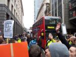 Hundreds of electricians briefly blocked the City of London this morning