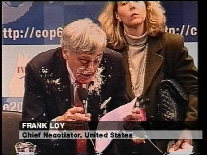 Climate change 2000 - US negotiator gets pied - still hanging on in there