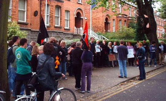 Report on demonstrations in Dublin at embassy