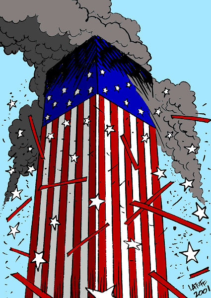 For wide distribution:U.S. was hit right between the Stars and Stripes(cartoon)