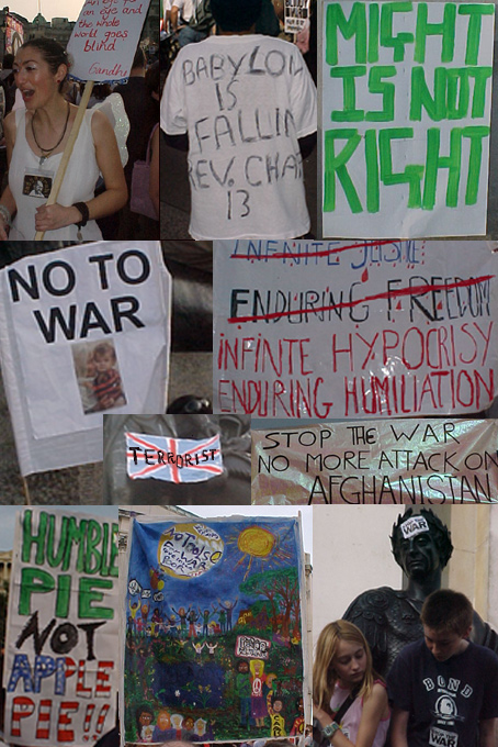 pics of people and banners from peace demo london 13 oct