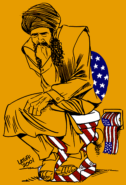 New version for Rodin's "The Thinker": The Muslim Thinker (cartoon by Latuff)