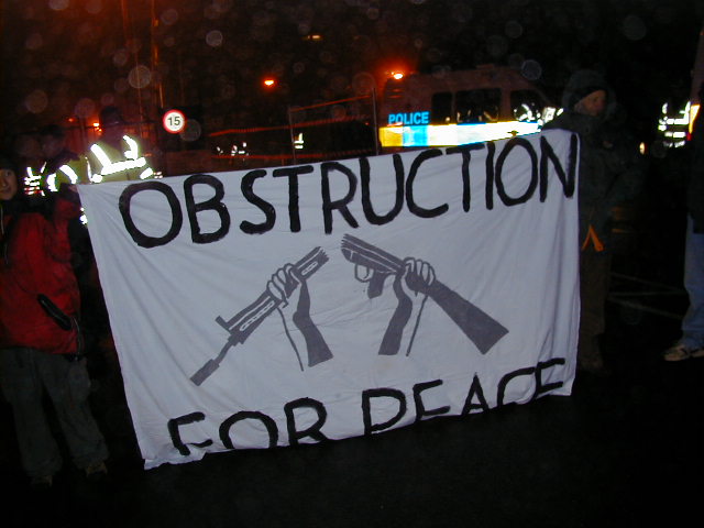 anti war actvists blockade and inspect NW London terror base