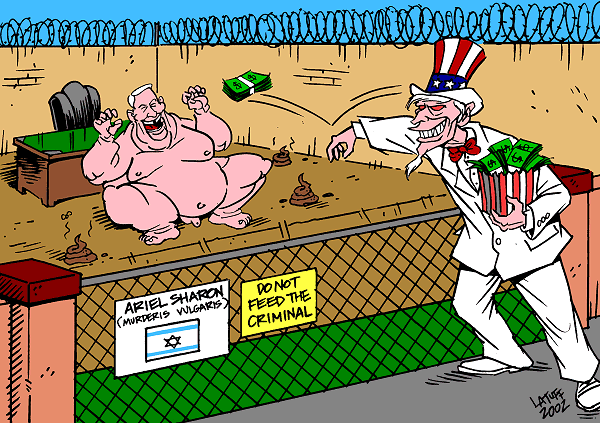 Do not feed Ariel Sharon (cartoon by Latuff)